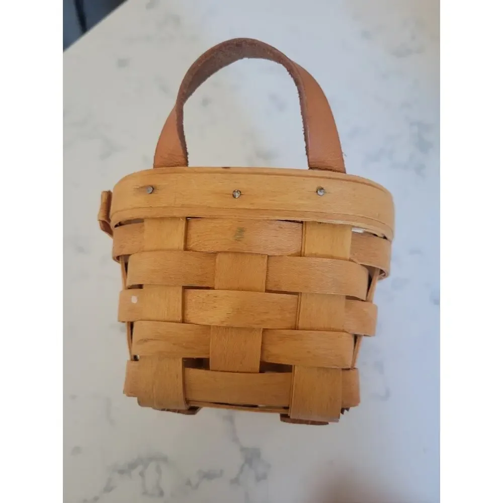 Authentic VTG Longaberger '95 Wood Split Basket Leather Handles Signed